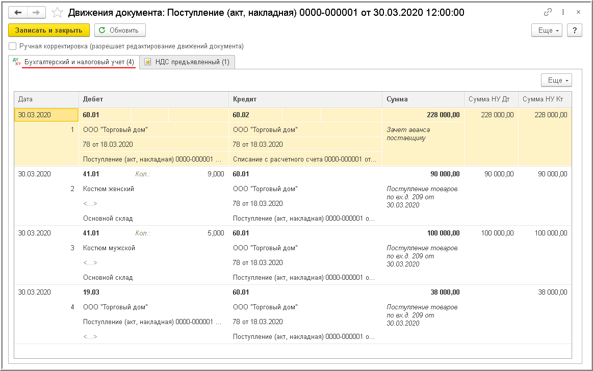 Отражение у покупателя недопоставки товаров, выявленной при приемке, с  составлением Акта о расхождениях (ТОРГ-2) [1С:БП 3.0] :: Учет по налогу на  добавленную стоимость