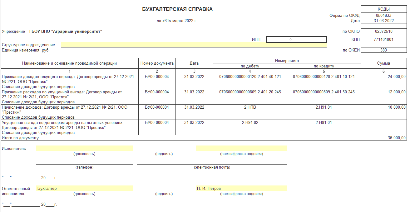 Снижение арендной платы в учете арендодателя :: Справочник по 1С:БГУ 8 для  бюджетных и автономных учреждений