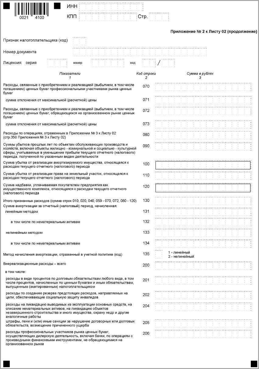 Приложение 2 к Листу 02 :: Отчетность по налогу на прибыль организаций