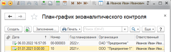 9.1.1 Регистрация Плана-Графика Экоаналитического Контроля :: 1С.