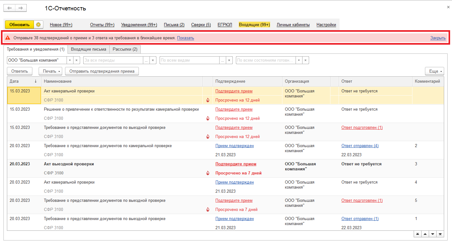 Извещение о состоянии сфр