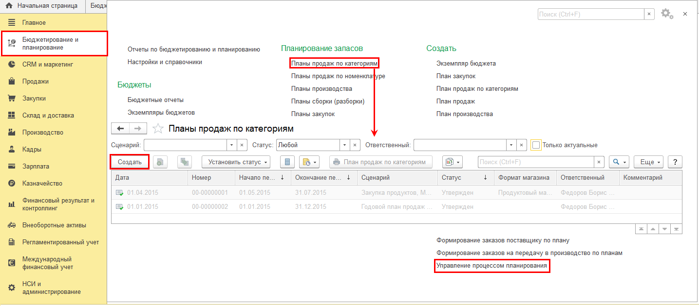 2.1. Позиционирование товарного планирования :: 1С:ERP Управление  предприятием 2, редакция 2.5