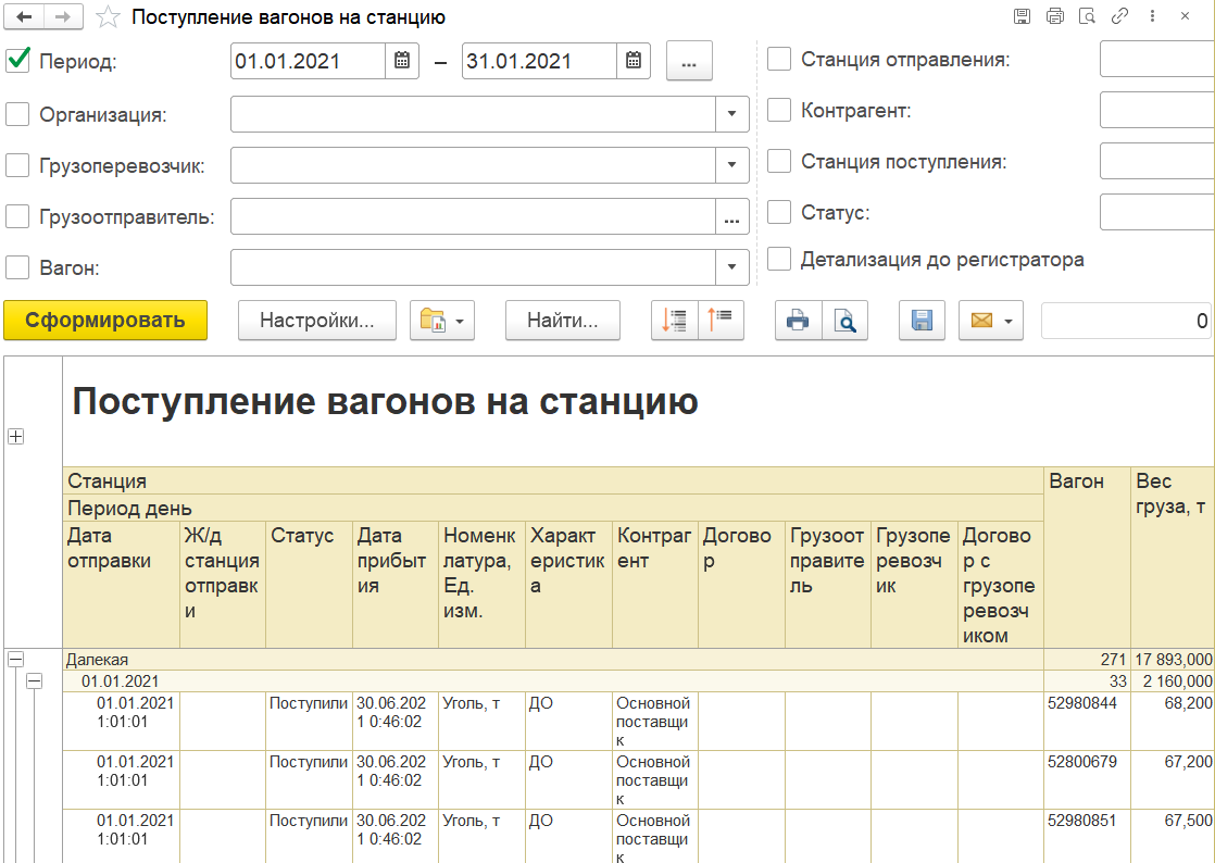 6.5.15. Анализ работы железнодорожного транспорта :: 1С:Предприятие 8.  Конфигурация «ERP Горнодобывающая промышленность 2». Редакция 2.5.  Руководство пользователя