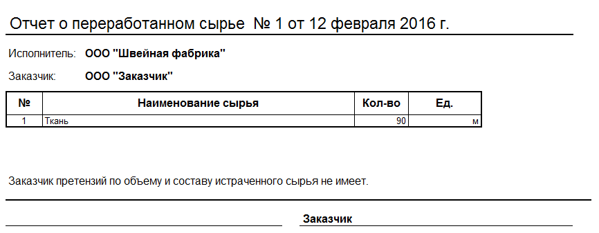 Отчет переработчика образец