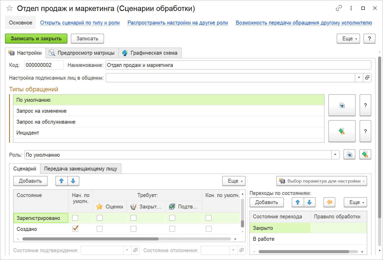 3.9.1 Справочник «Сценарии обработки» :: 1С:Предприятие 8. Конфигурация  «ITILIUM». Руководство пользователя