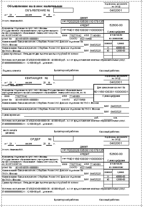 Оформление Объявления На Взнос Наличными (Ф. 0402001. Взнос.