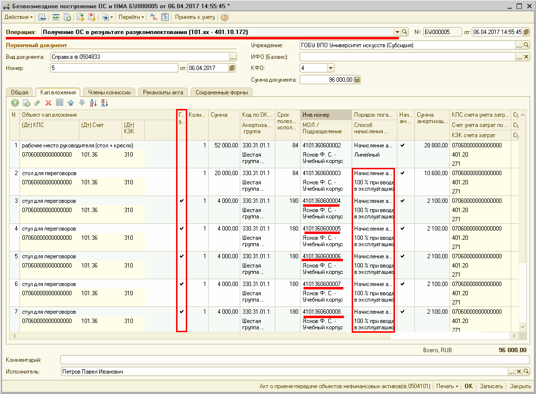 Разукомплектование инвентарных объектов основных средств :: Бухгалтерия  государственного учреждения в вопросах и ответах :: Методическая поддержка  1С:Предприятия для государственных учреждений. 1С:Предприятие 8