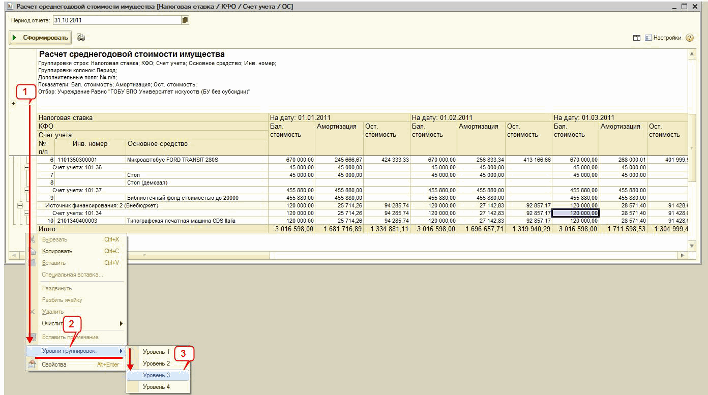 Как настроить вывод итогов в отчете 