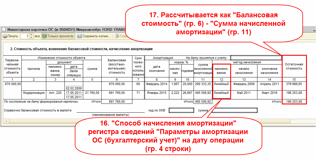 Назначение кресла офисного в инвентарной карточке