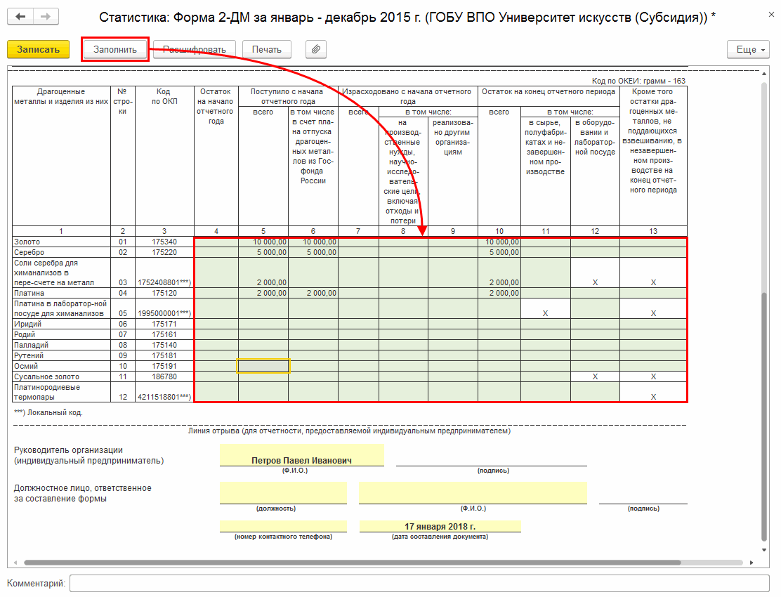 Заполнение форм государственной статистической отчетности по драгоценным  металлам и драгоценным камням :: Учет драгоценных металлов и драгоценных  камней :: Методическая поддержка 1С:Предприятия для государственных  учреждений. 1С:Предприятие 8