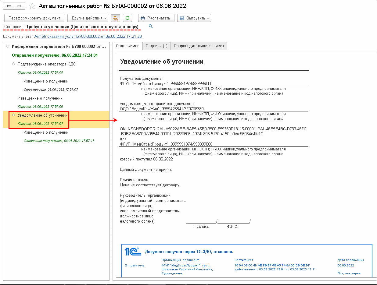 Приемы работы с электронными документами при ЭДО с контрагентами при  несогласии с полученным электронным документом или при ошибочном  выставлении :: Бухгалтерия государственного учреждения. Редакция 2 ::  Методическая поддержка 1С:Предприятия для ...