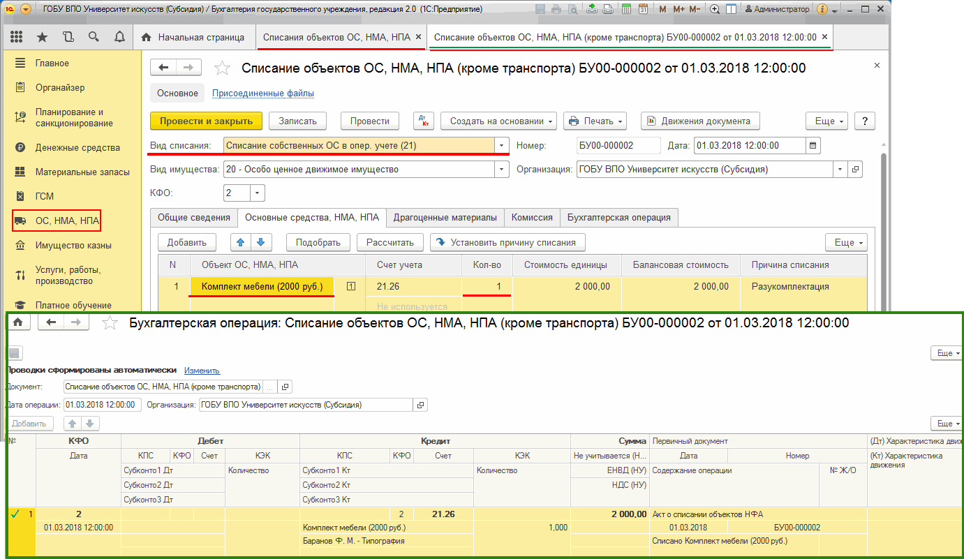 Списание мебели в бухгалтерском учете