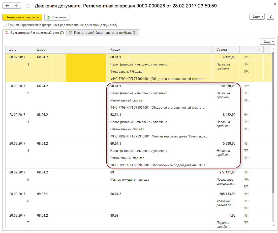 Распределение налога на прибыль по субъектам РФ :: Бухгалтерия предприятия,  ред. 3.0 :: Методическая поддержка 1С:Предприятия 8