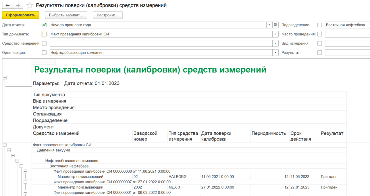 8.3. Результаты поверки (калибровки) средств измерений :: 1С:Предприятие 8.  Конфигурация «Метрологическая служба». Руководство пользователя