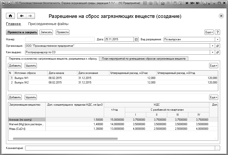 Разрешение на сброс загрязняющих веществ в систему канализации