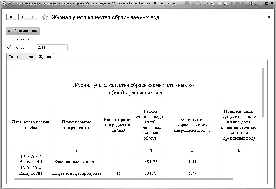 7.16 Учет качества сбрасываемых вод :: Конфигурация 