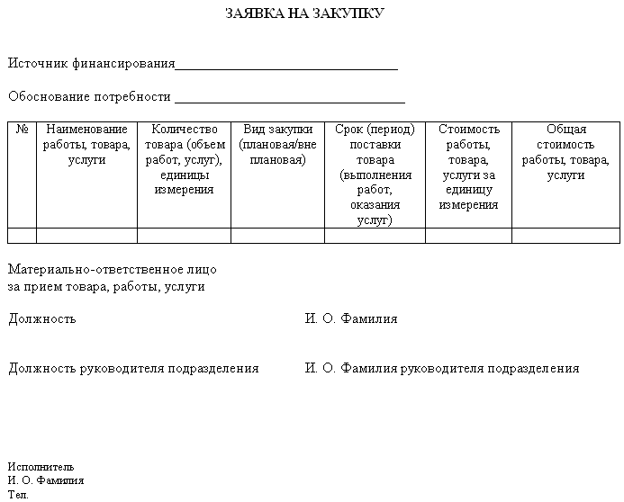 Заявка на закупку мебели