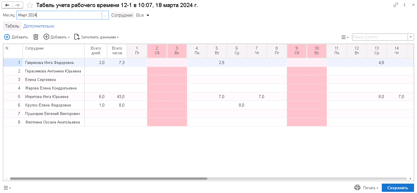 8.7. Табель учета рабочего времени :: 1С:Предприятие 8. Конфигурации 