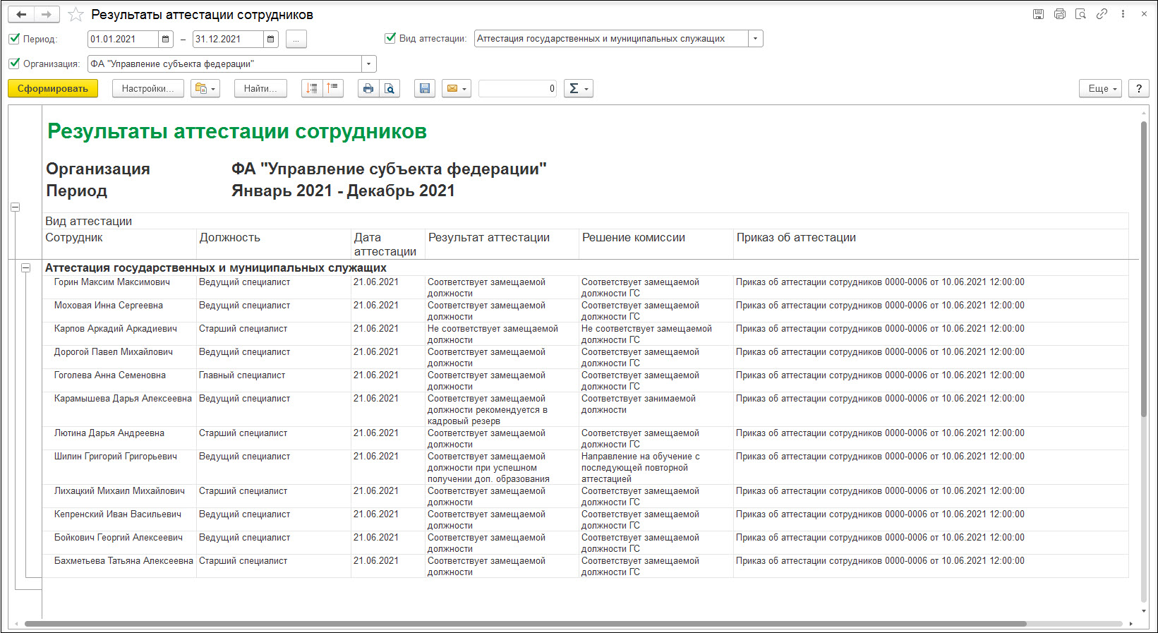 Отчеты об аттестации государственных служащих [1С:ЗКГУ 3] :: Кадровый учет  и расчеты с персоналом в программах «1С» госсектора