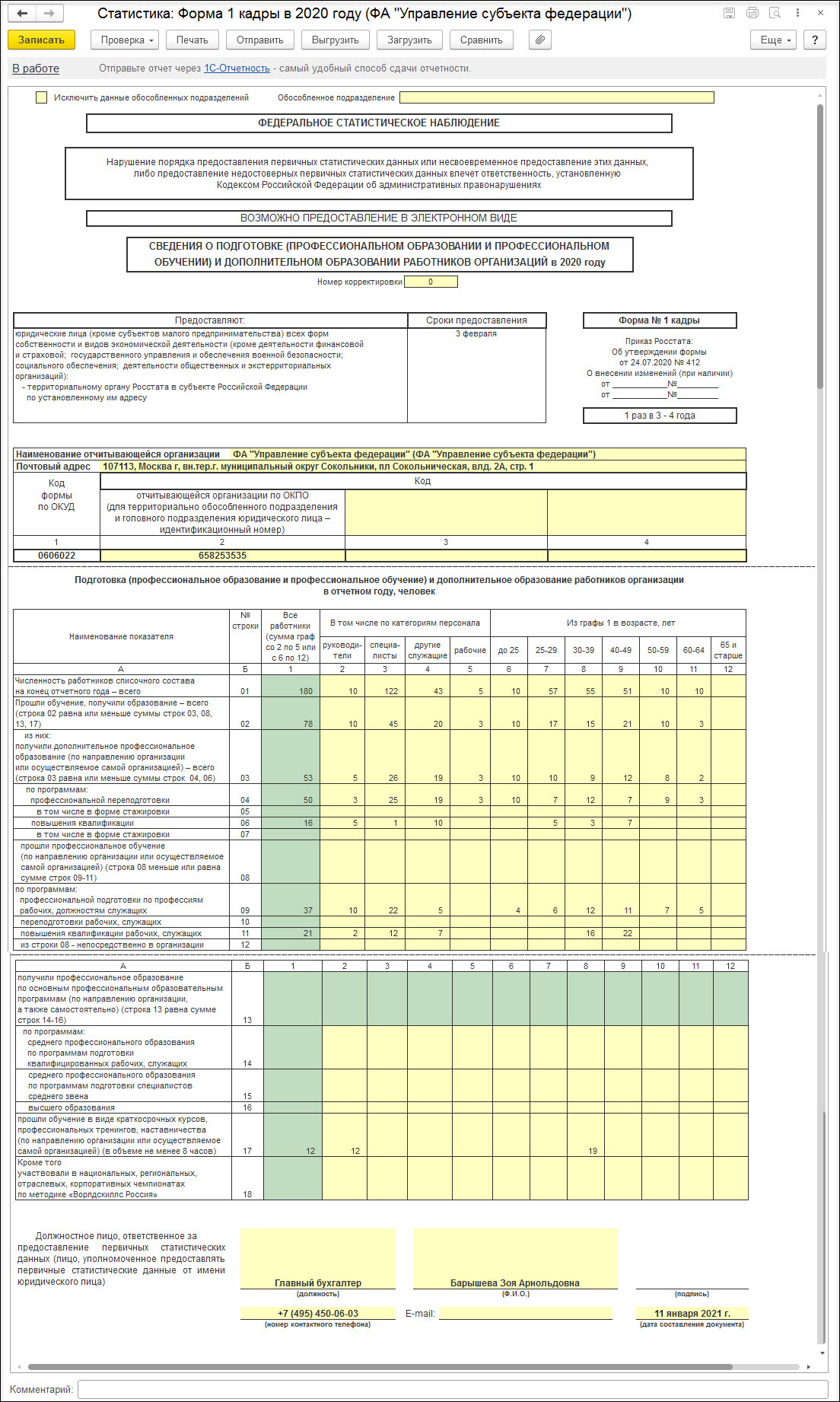 Форма федерального статистического наблюдения № 1 Кадры :: Кадровый учет и  расчеты с персоналом в программах «1С» госсектора