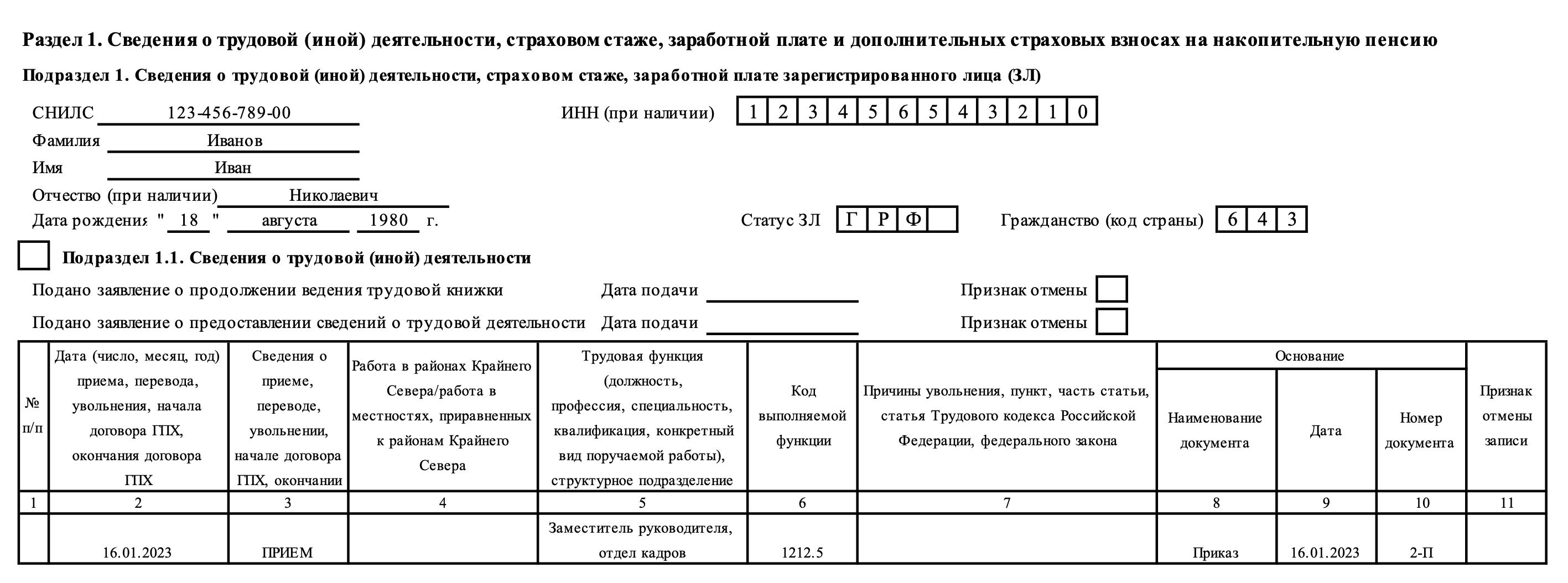 Заполнение ЕФС-1 при приеме работника на постоянную работу :: Отчетность по  страховым взносам и персонифицированному учету