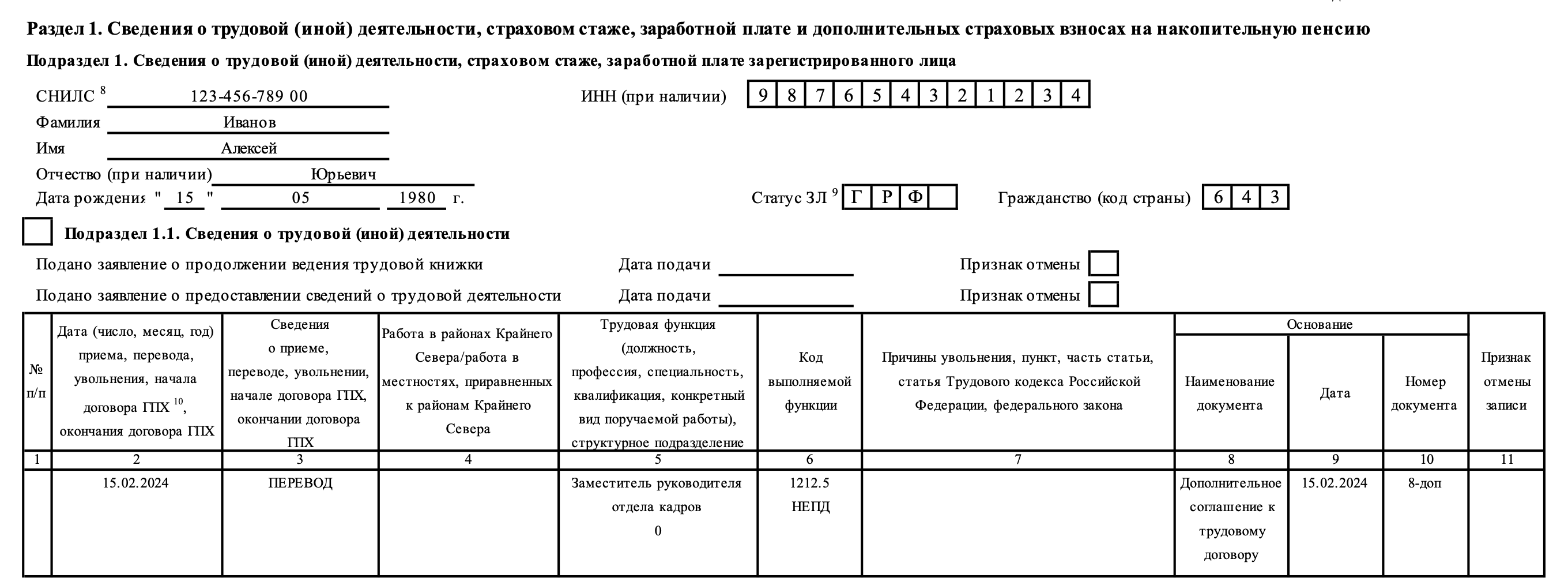 Заполнение Сведений о трудовой (иной) деятельности при переводе работника  на неполный рабочий день :: Отчетность по страховым взносам и  персонифицированному учету