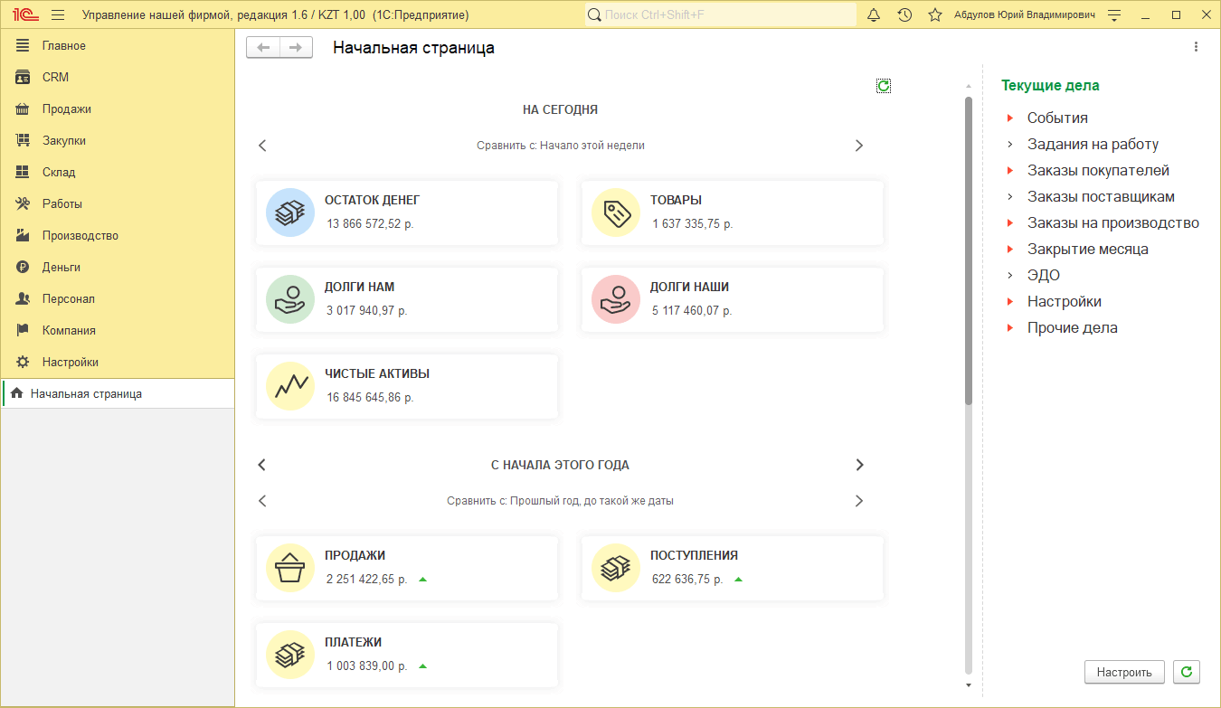 Интерфейс программы :: 1С:Управление нашей фирмой